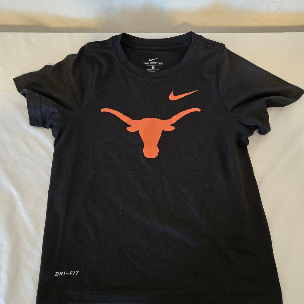 Nike Kids Dri-Fit Black Longhorn Texas UT T Shirt Size 4 Athletic Tee